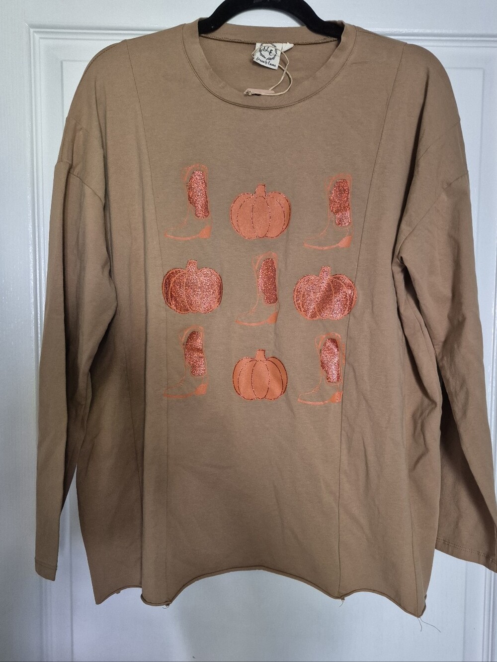 Long-Sleeve Pumpkin And Cowboy Boots Top